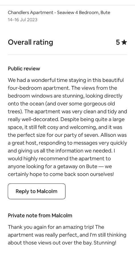 Chandlers Apartment Ascog Exterior photo